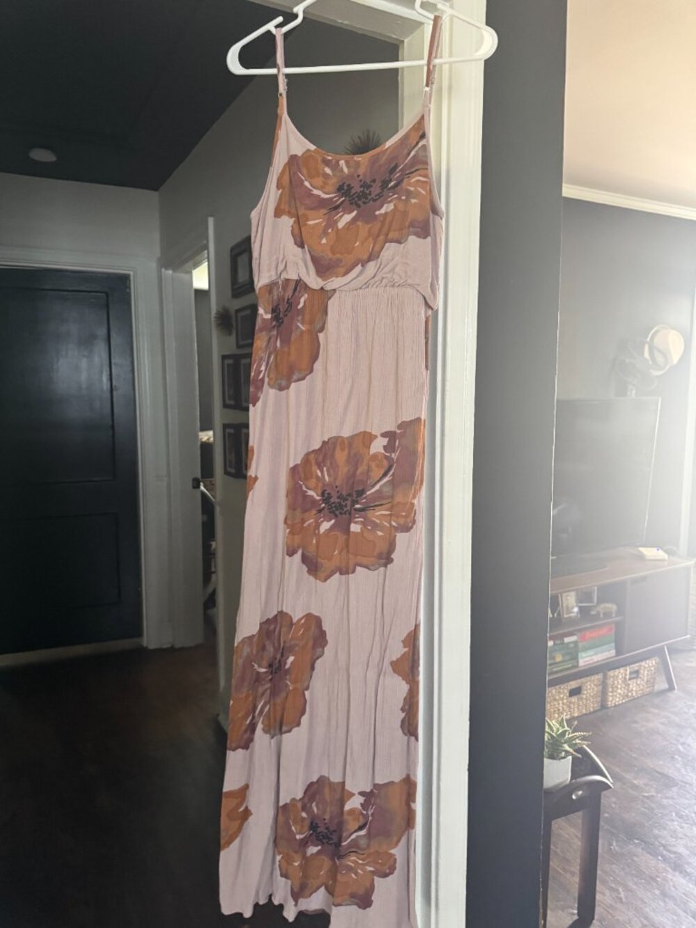 Entro Boho Muted Pink Floral Spaghetti Strap Maxi Dress Size Medium